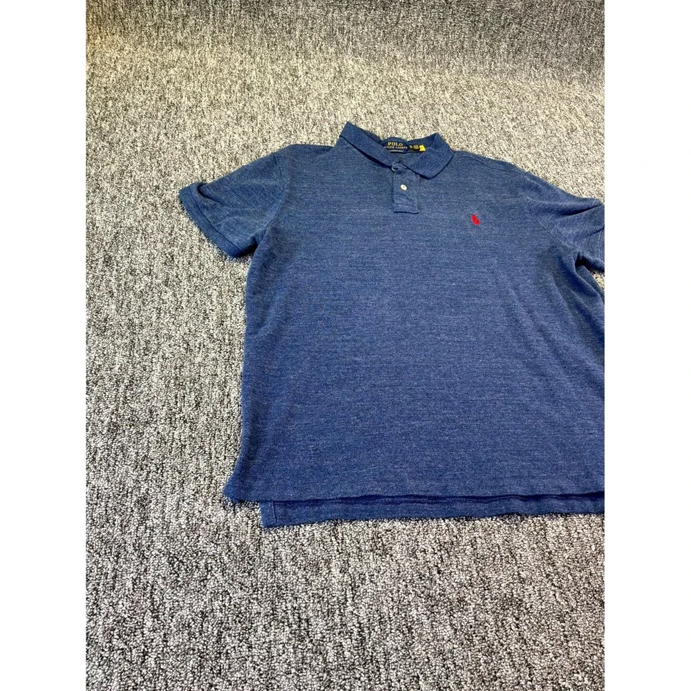 Polo Ralph Lauren Polo Shirt Mens Xl Blue Custom Slim Fit Side Slit Pony Logo